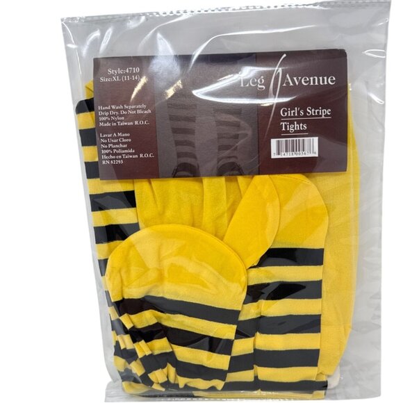 Leg Avenue Girls Stripe Tights XL (11-14) Yellow & Black - Picture 2 of 2